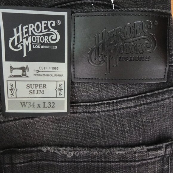 Heroes Motors Moto Jeans Men's Size 34x32 Black Denim Super Slim Paint Splatters - Picture 9 of 14